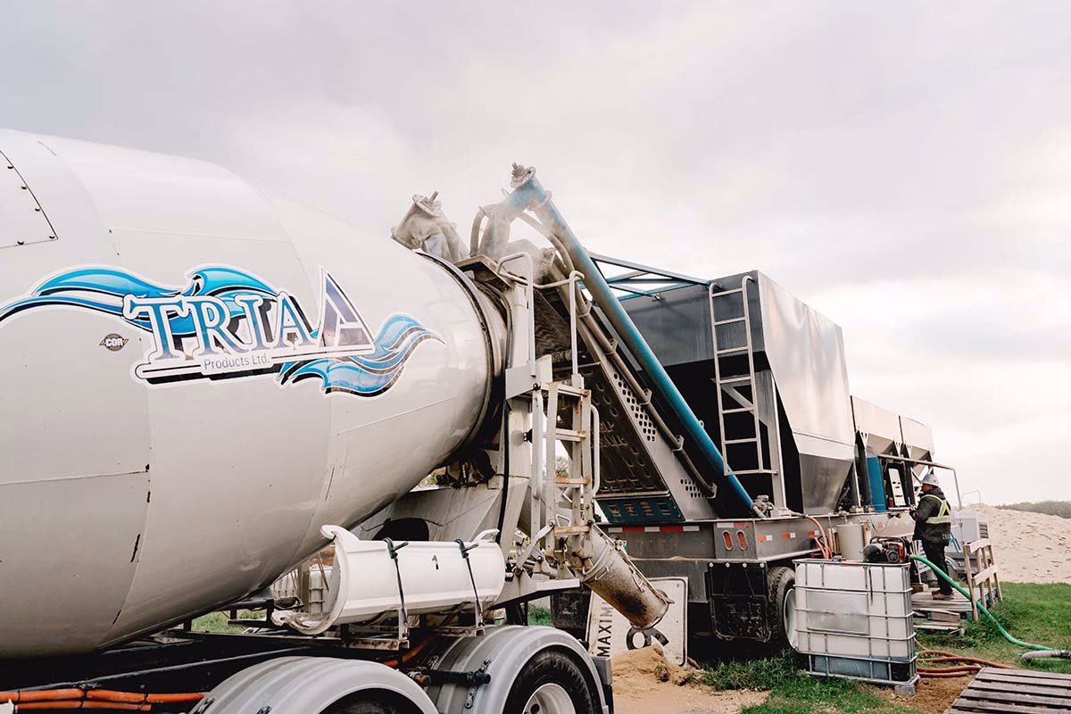Tria Products  Batch Plant connected to cement truck