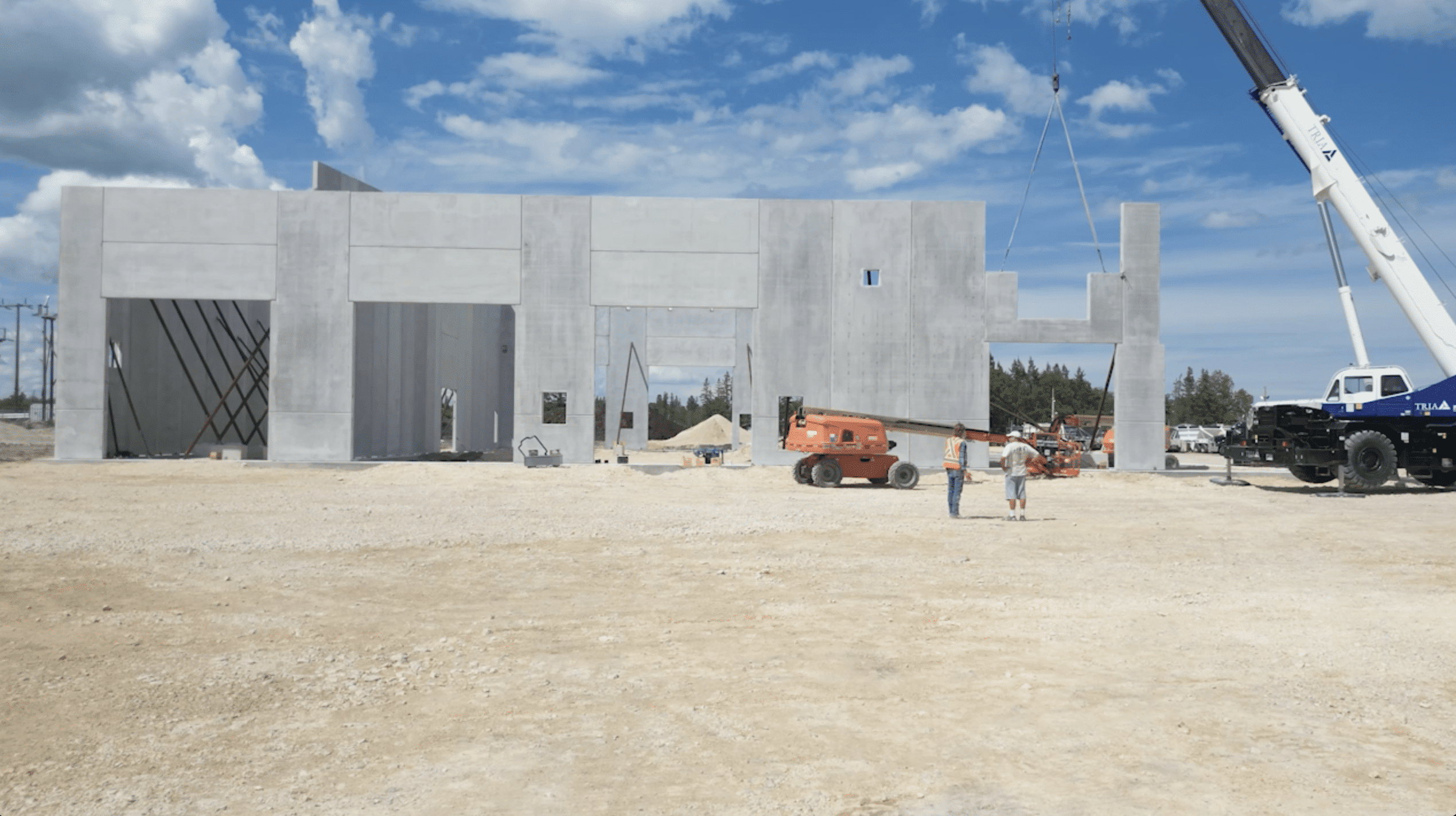 Tria precast concrete wall panels being erected in Manitoba